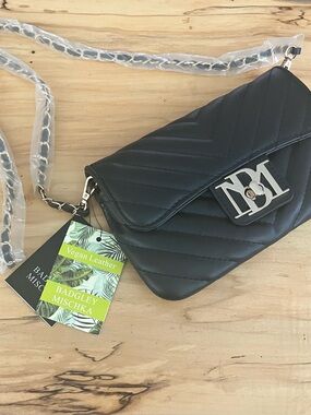 Badgley Mischka Black Quilted Crossbody with Gold Monogram Hardware